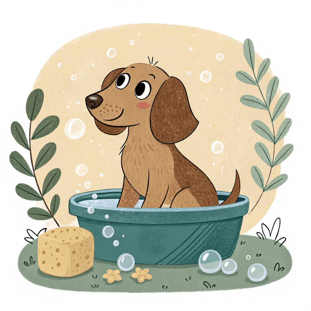 Illustration of a dog being groomed at home